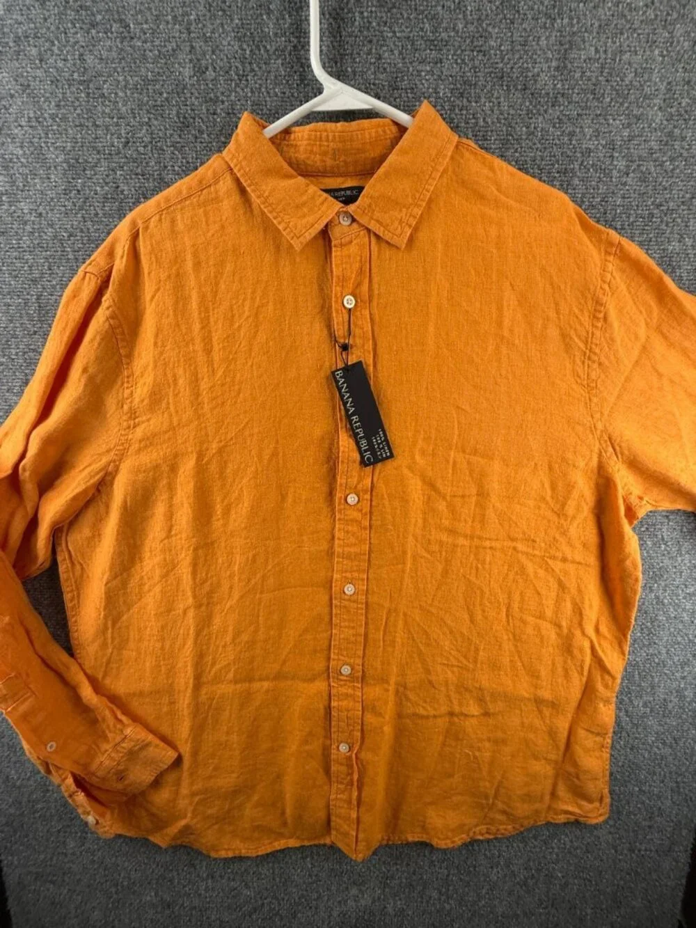 NWT Banana Republic Orange All Linen Button Up Shirt Long Sleeve XL Untucked Fit